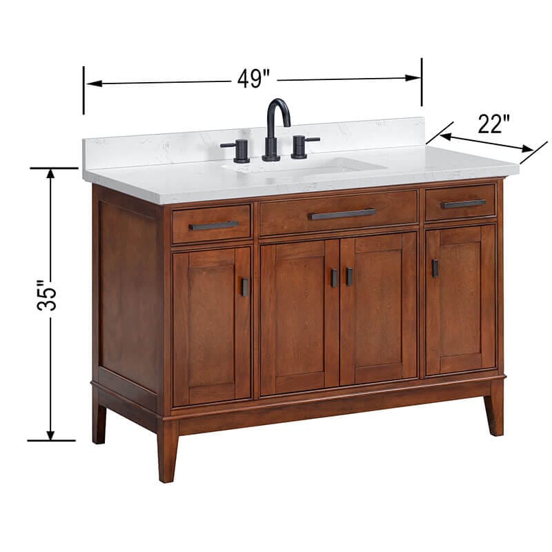 Madison 48 Inch Double Vanity Tobacco in Cala White Engineered Stone Dimension