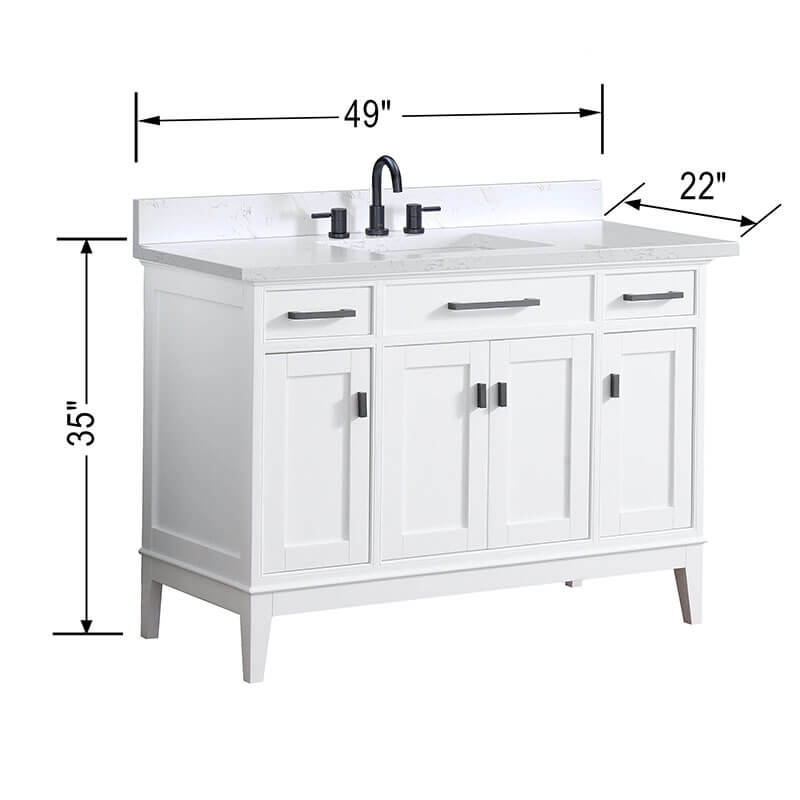 Madison 48 Inch Double Vanity White in Cala White Engineered Stone Dimension
