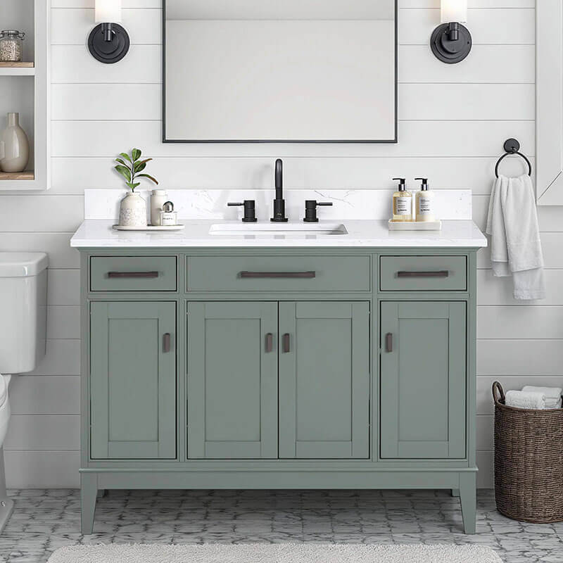 Madison 48 Inch Single Vanity Smoke Green in Cala White Engineered Stone Front View