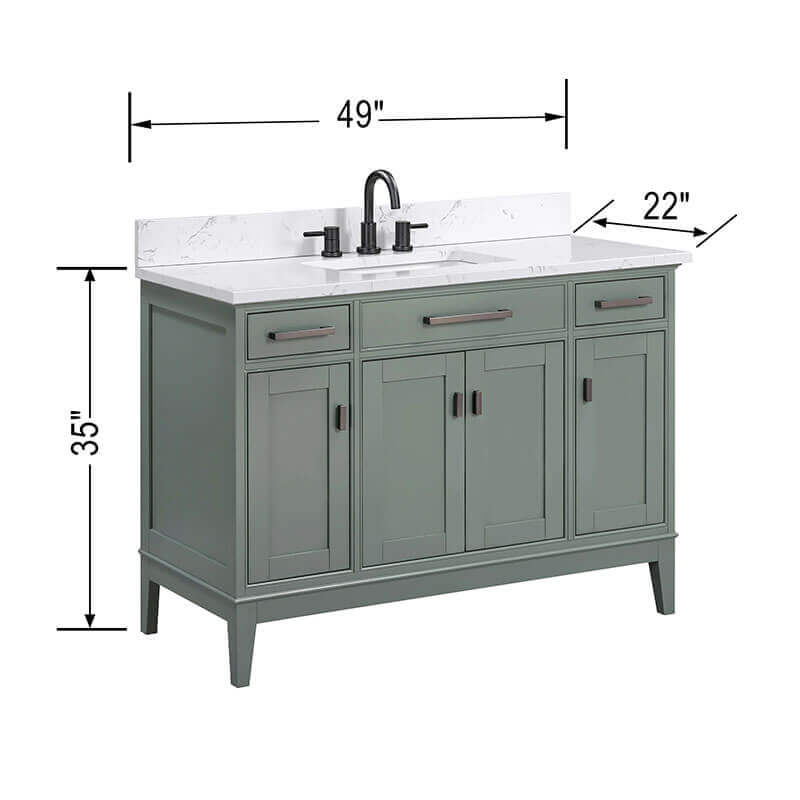 Madison 48 Single Vanity Smoke Green in Cala White Engineered Stone Dimension