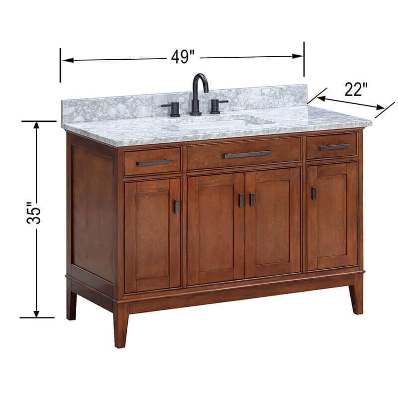 Madison 48 Single Vanity Tobacco in Carrara White Marble Dimension
