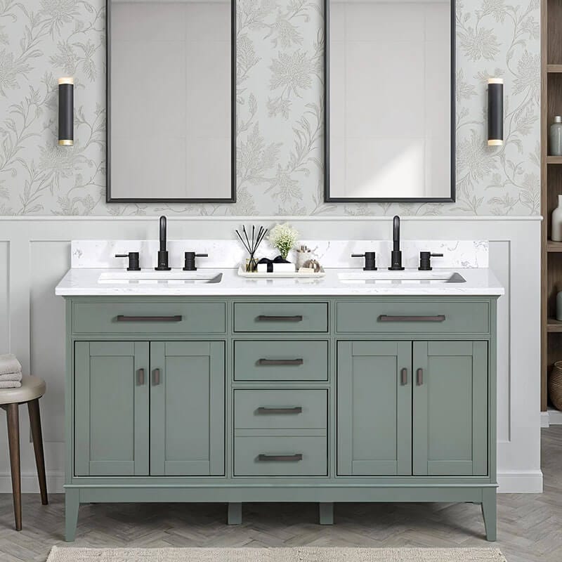Madison 60 inch Single Vanity Smoke Green in Cala White Engineered Stone Front View