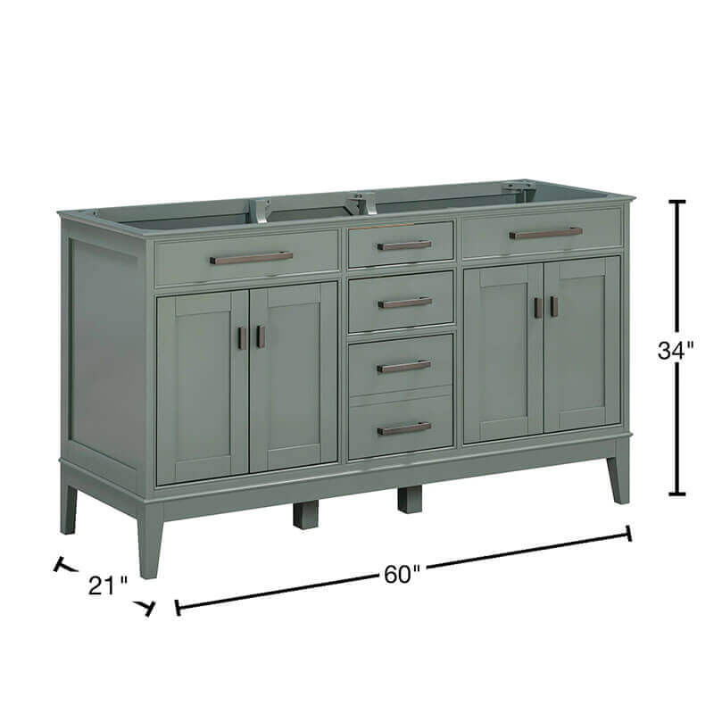 Madison 60 Single Vanity Smoke Green Cabinet Only Dimension
