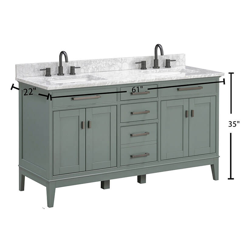 Madison 60 Single Vanity Smoke Green Carrara White Marble Dinmension