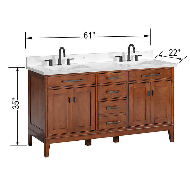 Madison 60 Single Vanity Tobacco in Cala White Engineered Stone Dimension