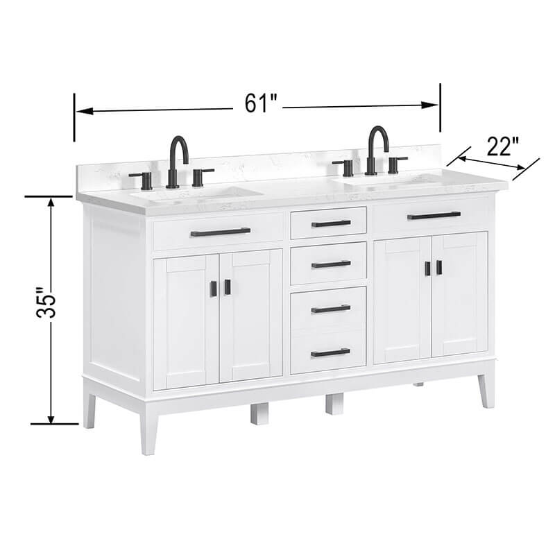 Madison 60 Single Vanity White in Cala White Engineered Stone Dimension