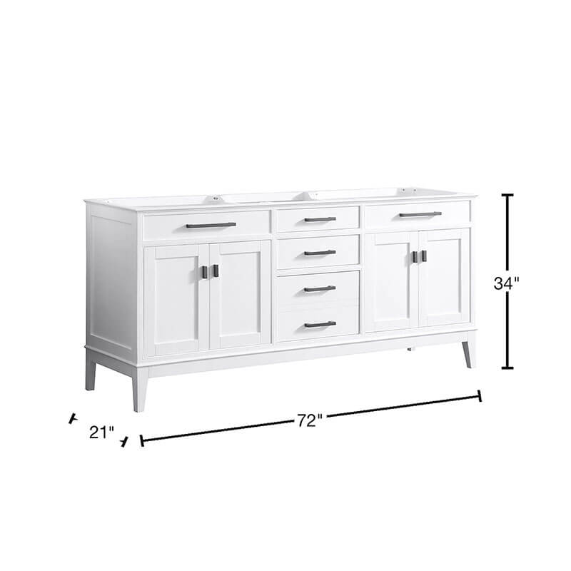 Madison 72 Double Vanity White Cabinet only Dimension