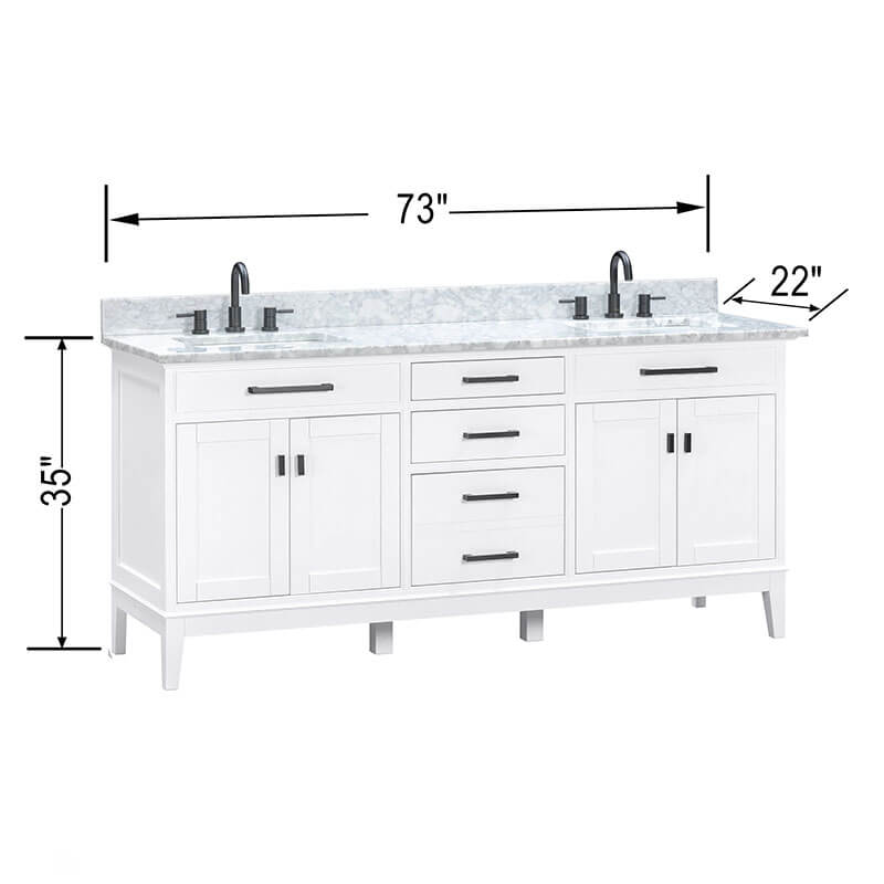 Madison 72 Double Vanity White in Carrara White Marble Dimension