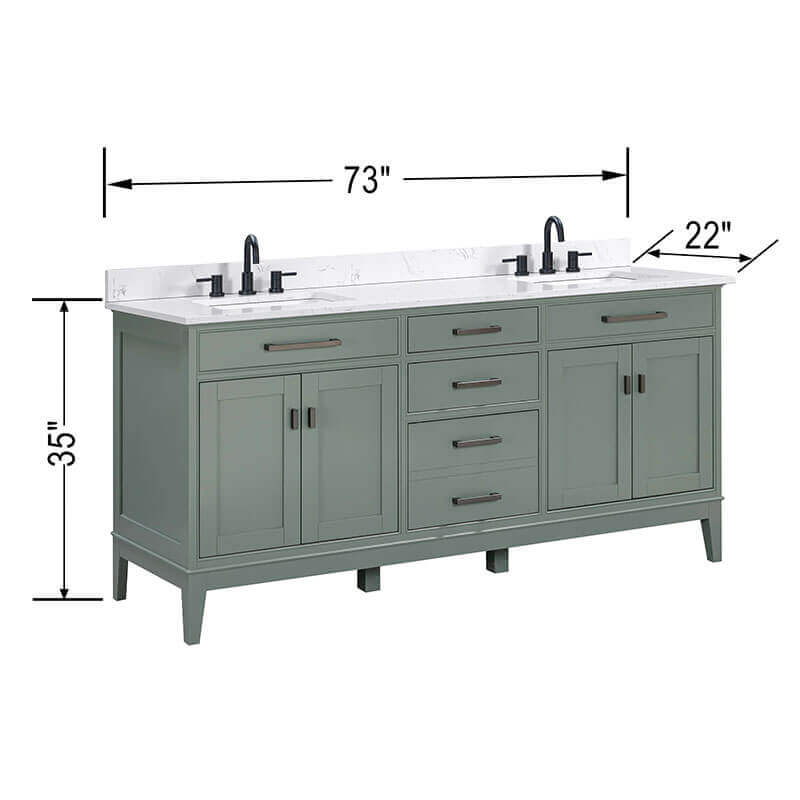 Madison 72 Double Vanity White Smoke Green in Cala White Engineered Stone Dimension