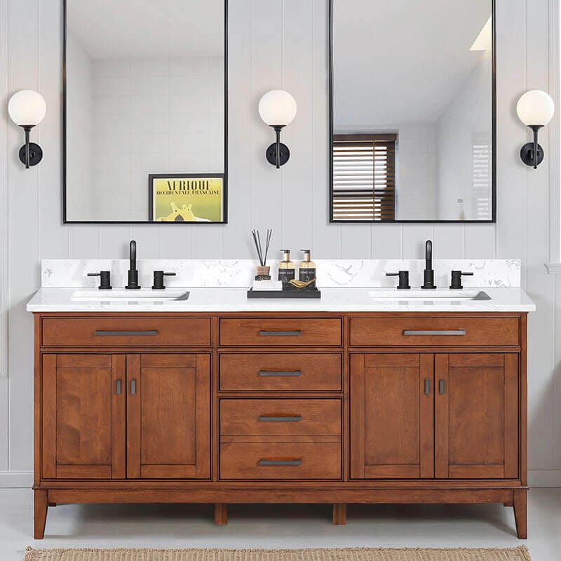 Madison 72 inch Double Vanity Tobacco in Cala White Engineered Stone Front View