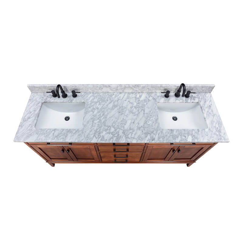 Madison 72 inch Double Vanity Tobacco in Carrara White Marble