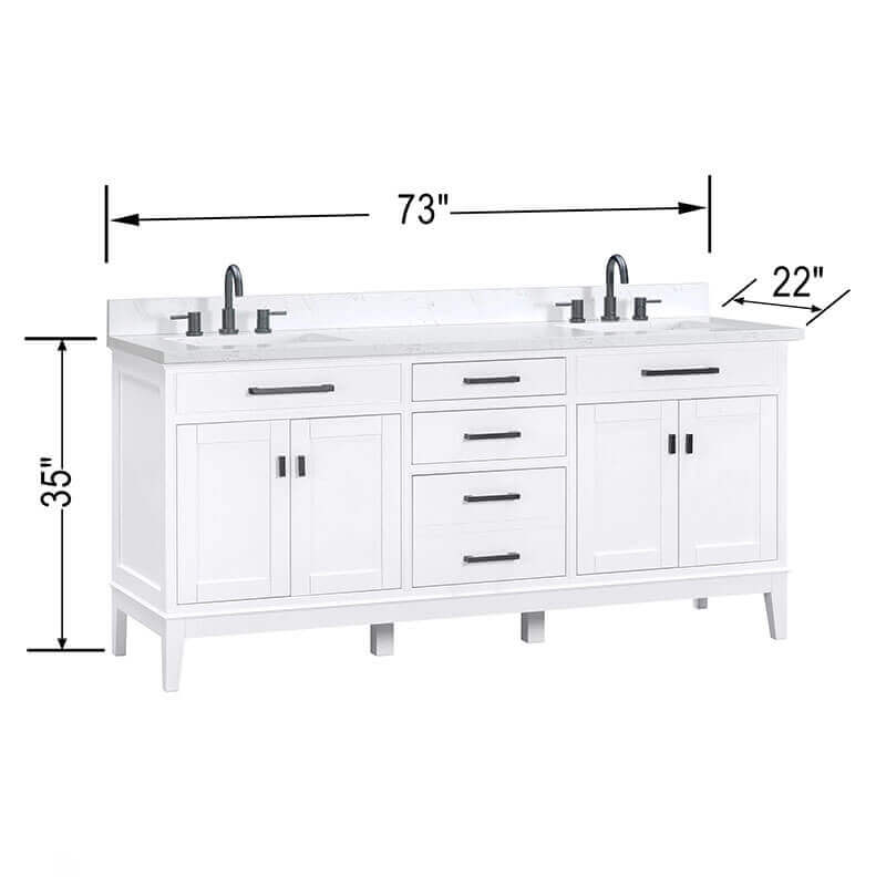 Madison 72 Single Vanity White in Cala White Engineered StoneDimension