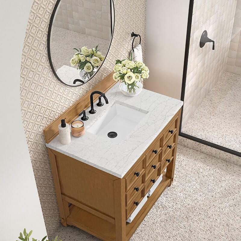 Malibu 36 Inch Single Vanity Amber Birch With Eternal Jasmine Pearl Top