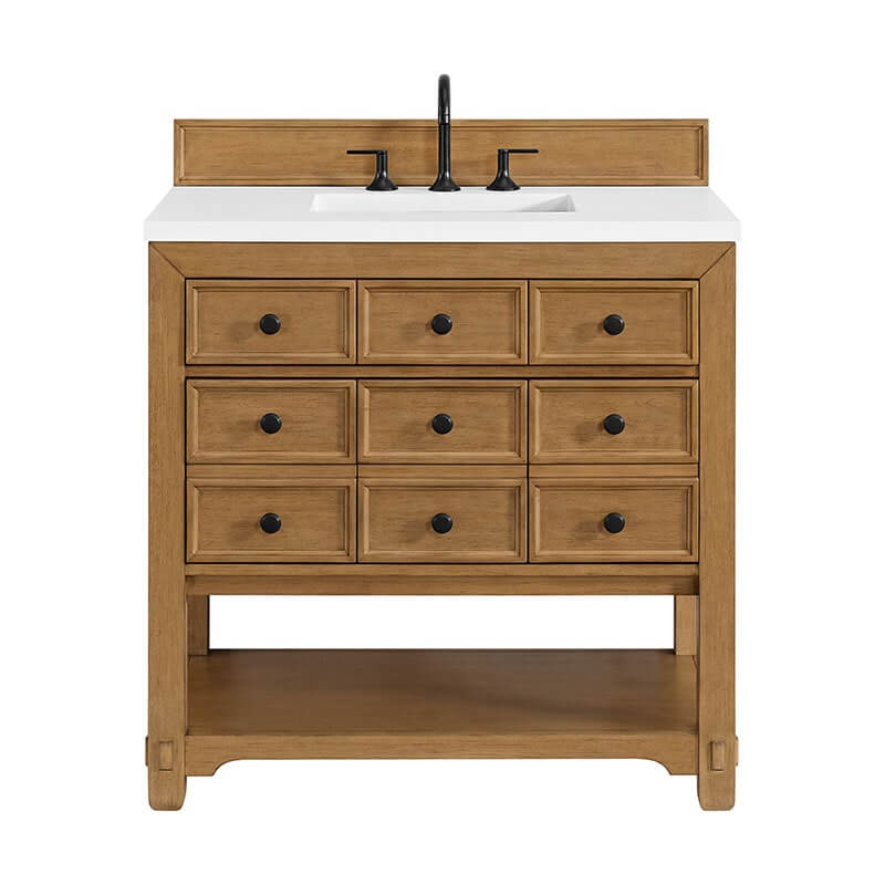 Malibu 36 Inch Single Vanity Amber Birch With White Zeus Top