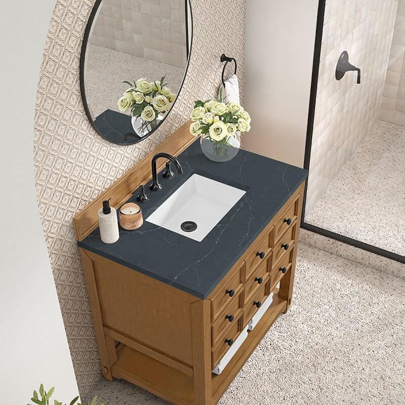 Malibu 36" Single Vanity Amber Birch With Charcoal Soapstone Top