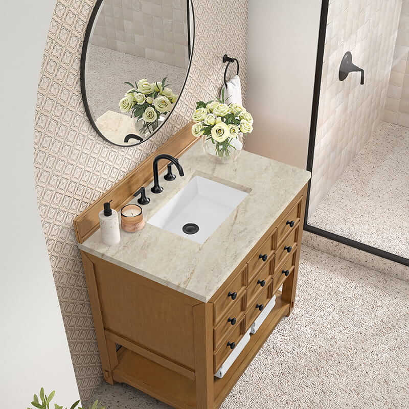 Malibu 36" Single Vanity in Amber Birch With Tajnar Eclos Top