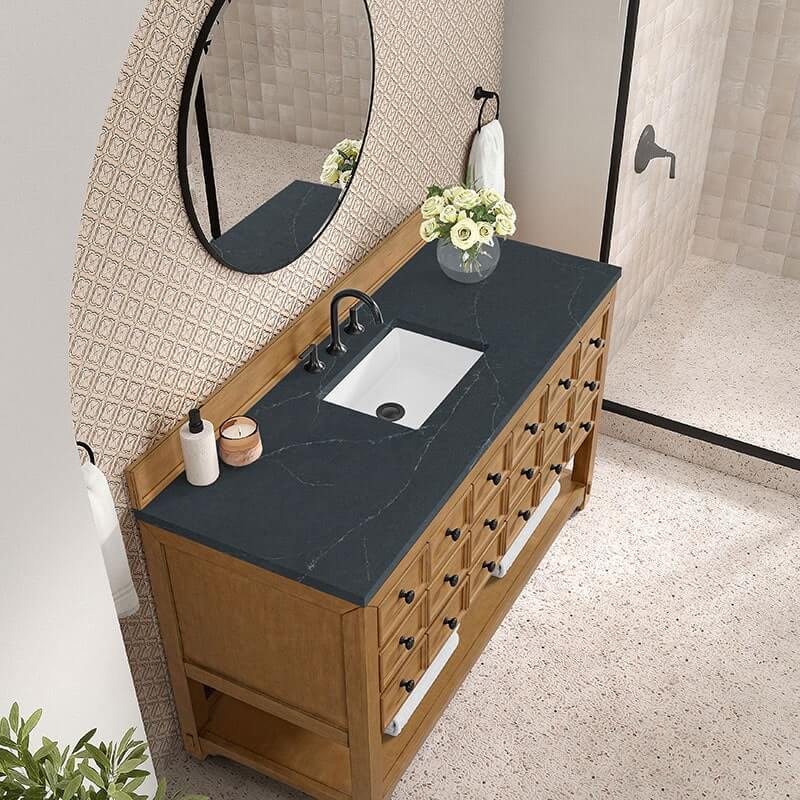 Malibu 60" Single Vanity Amber Birch With Charcoal Soapstone Top
