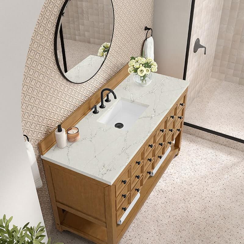 Malibu 60" Single Vanity Amber Birch With Victorian Silver Top