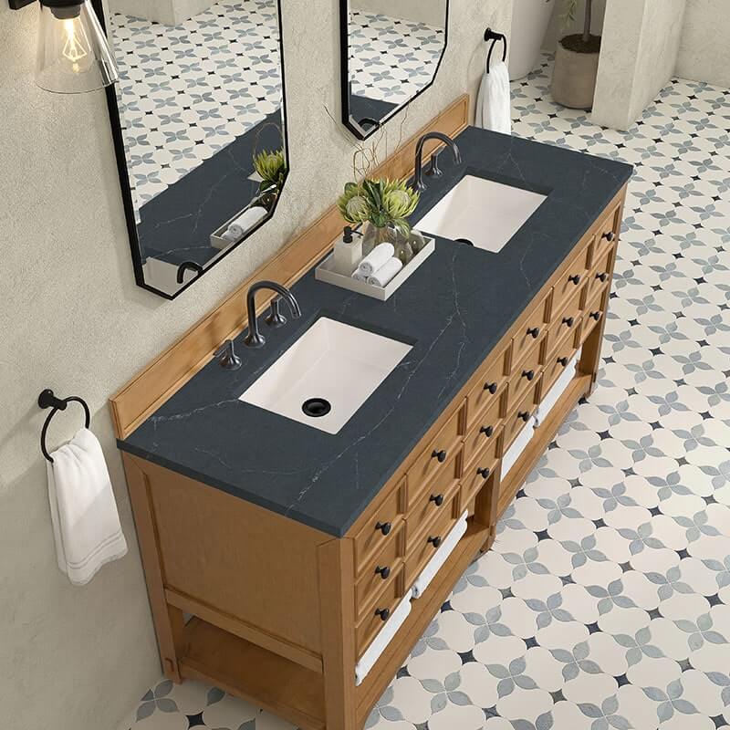 Malibu 72" Double Vanity Amber Birch With Charcoal Soapstone Top