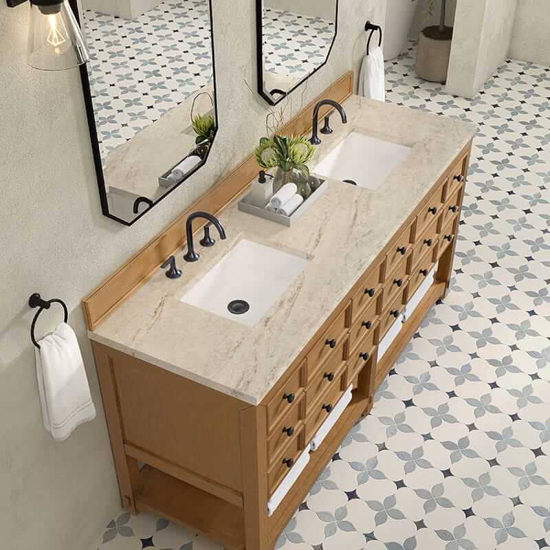 Malibu 72" Double Vanity in Amber Birch With Tajnar Eclos Top