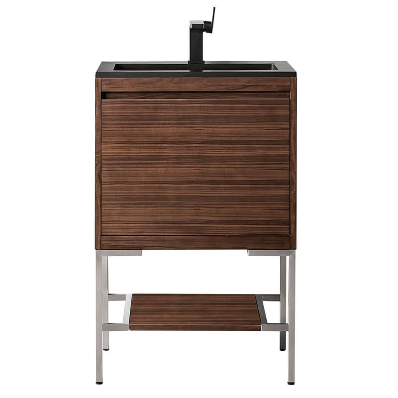 Mantova 23.6 Inch Single Vanity in Mid Century Walnut With Brushed Nickel Base With Matte Black Base