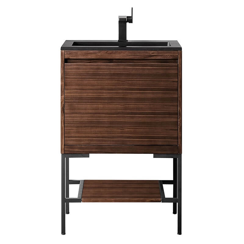 Mantova 23.6" Single Vanity in Mid Century Walnut With Matte Black Base With Charcoal Black Composite Stone Top