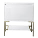 Mantova 31.5 Inch Single Vanity in Glossy White With Champagne Brass Base Cabinet Only