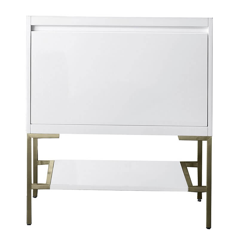 Mantova 31.5 Inch Single Vanity in Glossy White With Champagne Brass Base Cabinet Only