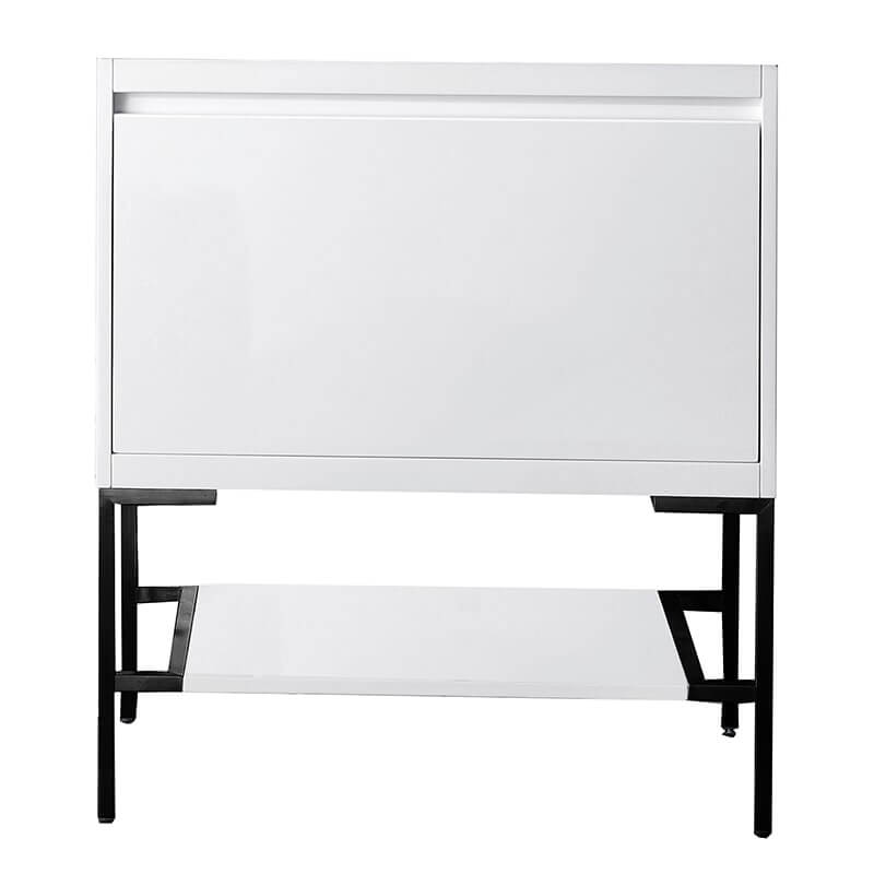 Mantova 31.5 Inch Single Vanity in Glossy White With Matte Black Base Cabinet Only