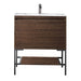 Mantova 31.5 Inch Single Vanity in Mid Century Walnut With Matte Black Base With Glossy White Composite Stone Top