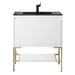 Mantova 31.5" Single Vanity in Glossy White With Champagne Brass Base With Charcoal Black Composite Stone Top