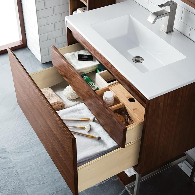 Mantova 31.5" Single Vanity in Mid Century Walnut Drawers