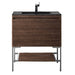 Mantova 31.5" Single Vanity in Mid Century Walnut With Brushed Nickel Base With Charcoal Black Composite Stone Top