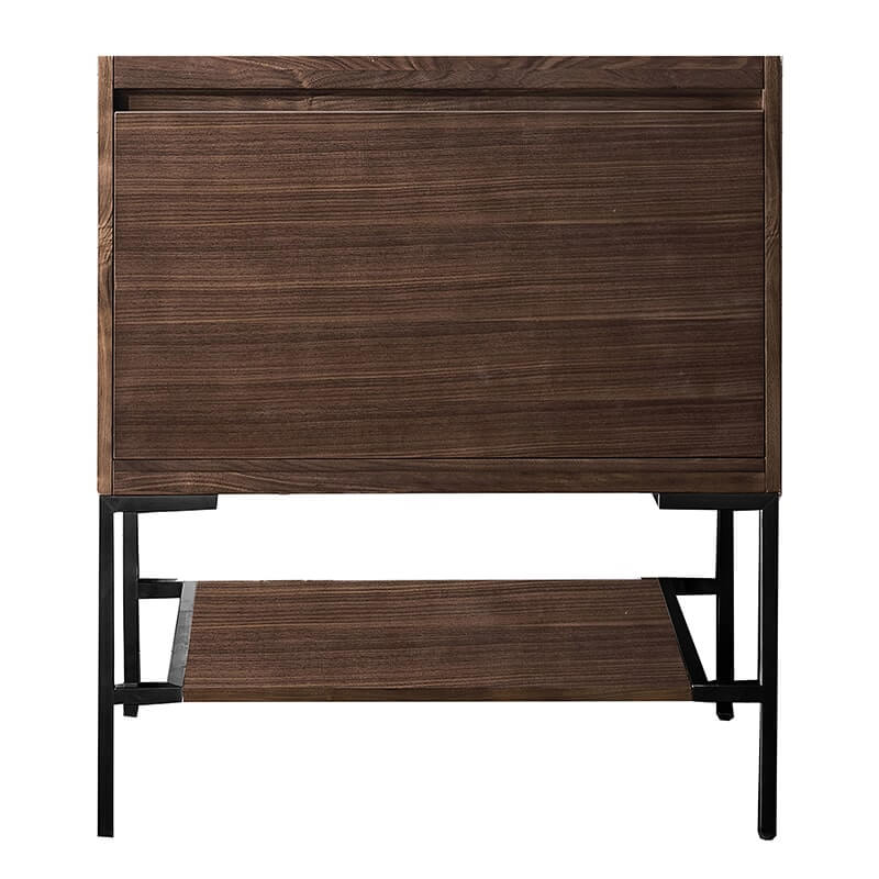 Mantova 31.5" Single Vanity in Mid Century Walnut With Matte Black Base Cabinet Only