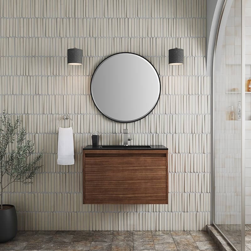 Mantova 31.5" Single Vanity in Mid Century Walnut Without Base With Charcoal Black Composite Stone Top