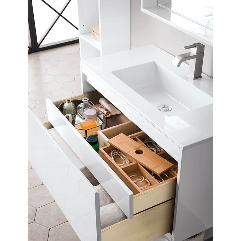 Mantova 35.4 Inch Single Vanity in Glossy White Open Drawers
