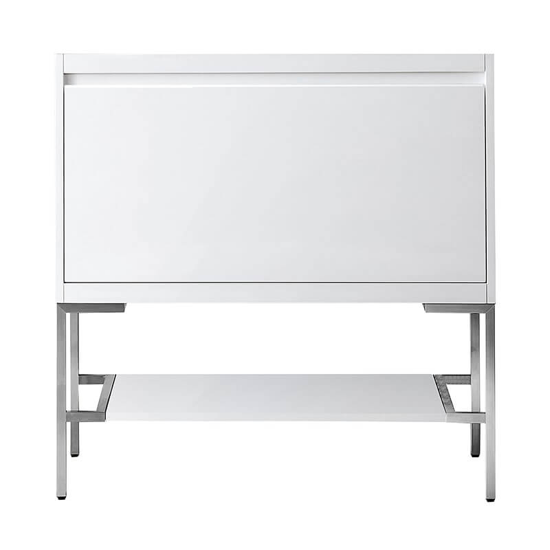 Mantova 35.4 Inch Single Vanity in Glossy White With Brushed Nickel Base Cabinet Only