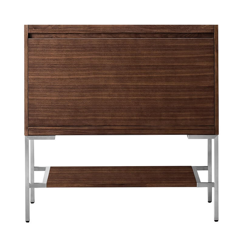 Mantova 35.4 Inch Single Vanity in Mid Century Walnut With Brushed Nickel Base Cabinet Only
