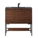 Mantova 35.4 Inch Single Vanity in Mid Century Walnut With Matte Black Base With Charcoal Black Composite Stone Top