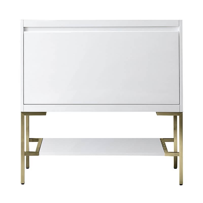 Mantova 35.4" Single Vanity in Glossy White With Champagne Brass Base Cabinet Only