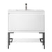 Mantova 35.4" Single Vanity in Glossy White With Matte Black Base With Glossy White Composite Stone Top