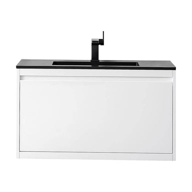 Mantova 35.4" Single Vanity in Glossy White Without Base With Charcoal Black Composite Stone Top