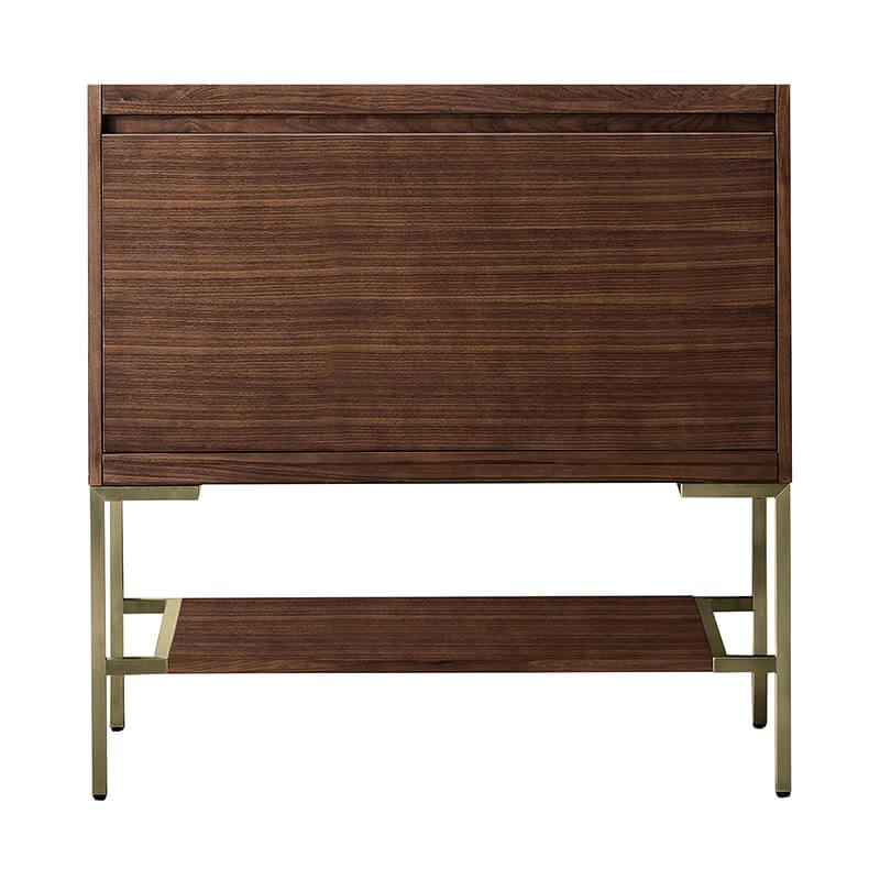 Mantova 35.4" Single Vanity in Mid Century Walnut With Champagne Brass Base Cabinet Only