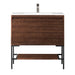 Mantova 35.4" Single Vanity in Mid Century Walnut With Matte Black Base With Glossy White Composite Stone Top