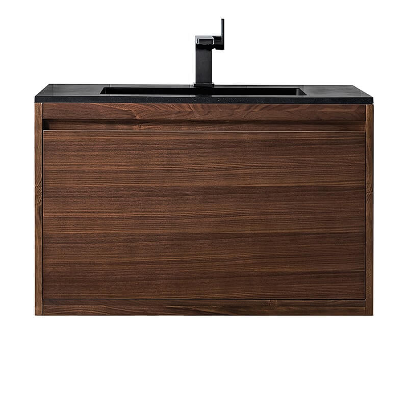 Mantova 35.4" Single Vanity in Mid Century Walnut Without Base With Charcoal Black Composite Stone Top