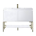 Mantova 47.3 Inch Single Vanity in Glossy White With Champagne Brass Base With Glossy White Composite Stone Top