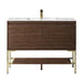 Mantova 47.3 Inch Single Vanity in Mid Century Walnut With Champagne Brass Base With Glossy White Composite Stone Top