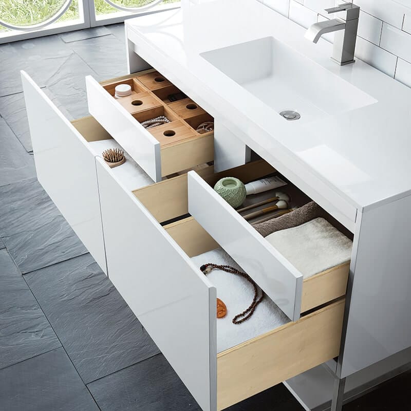 Mantova 47.3 Inch Single Vanity Top View Open Drawers