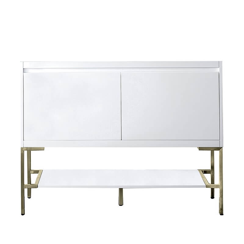 mantova 47.3" single vanity in glossy white with champagne brass base cabinet only