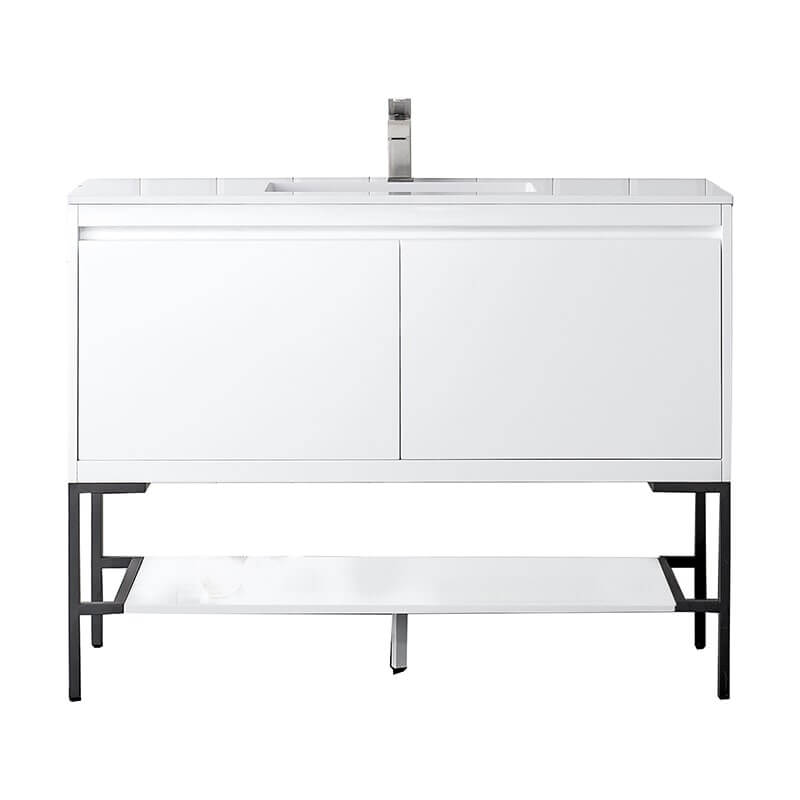 Mantova 47.3" Single Vanity in Glossy White With Matte Black Base With Glossy White Composite Stone Top